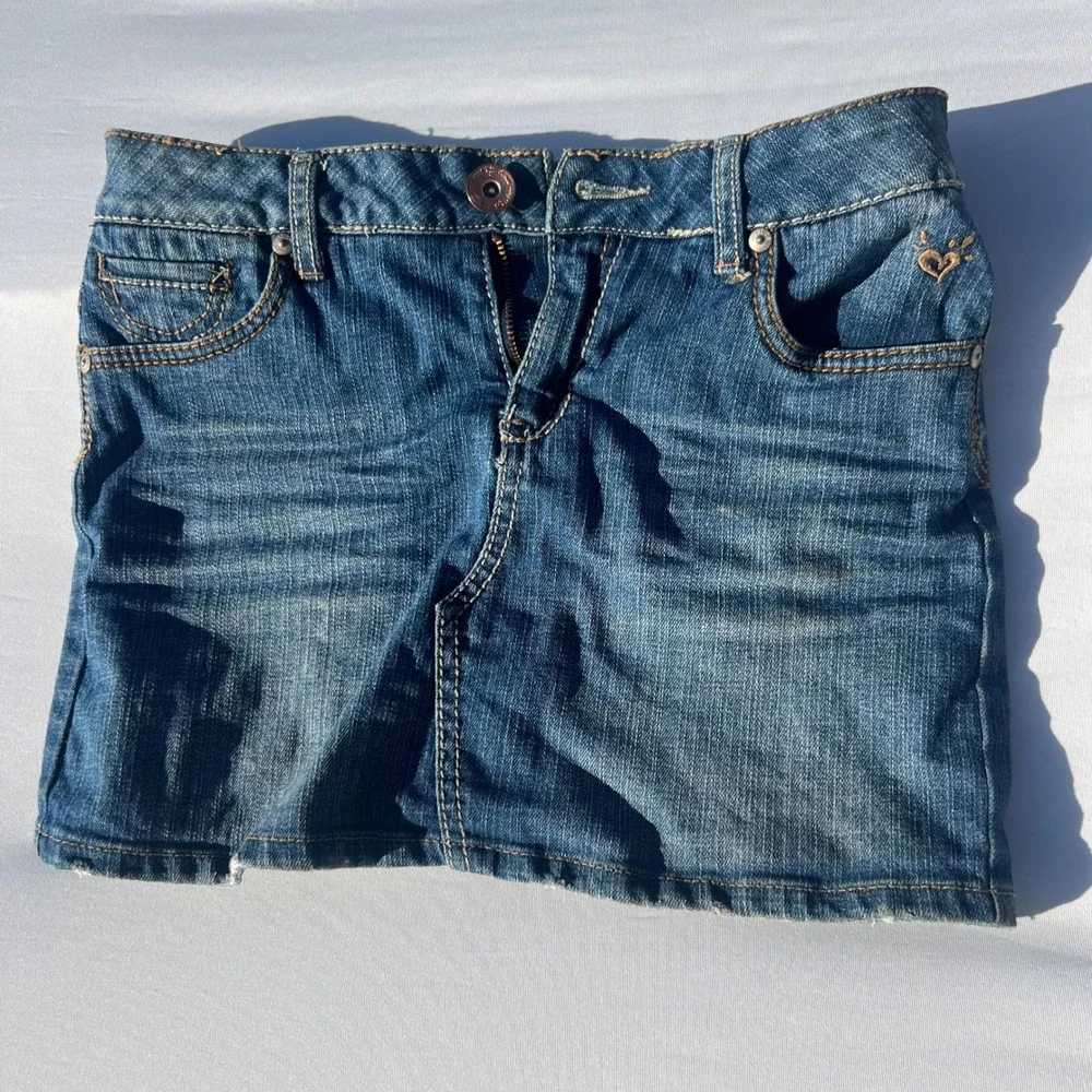 Justice Girls Denim Skort Medium Wash Heart Detail Size 7 Regular Mini Skirt